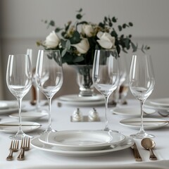 dinning tabel on plates with white background  