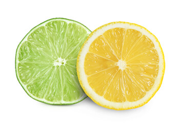 Wall Mural - Fresh lemon and lime isolated on white