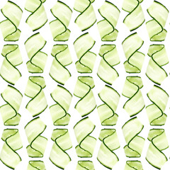 Wall Mural - Thin cucumber slices on white background, pattern design