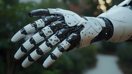 Wall Mural - Futuristic Robotic Hand Reaching Out with Open Palm