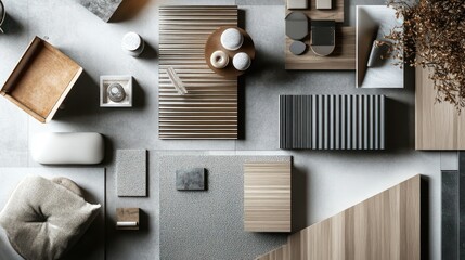 Poster - Top-Down View of Minimalist Interior Design with Various Materials and Textures