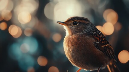 A small brown bird with a blurred background.