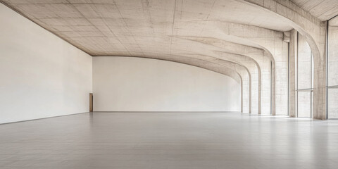 Wall Mural - Minimalist empty room with large arches, neutral colors and natural lighting. Architectural concept image for luxury Real Estate.