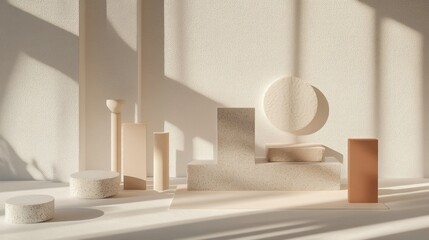 Poster - Abstract Geometric Shapes with Sunlit Shadows and Textured Surfaces