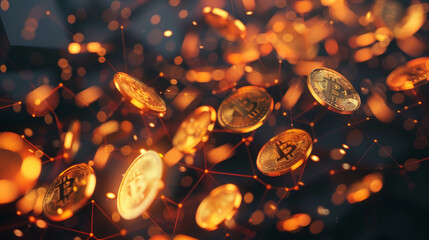 Poster - A bunch of gold coins with the letter B on them are flying through the air