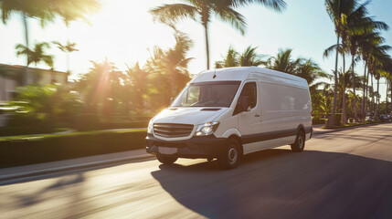 running footage of a Work van in Florida driving down the road.