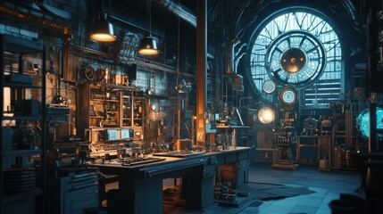 Aufkleber - Industrial Workshop with Large Window and Machinery