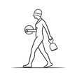 © NikahGeh - A line drawing of a woman wearing a swimsuit and carrying a beach ball and a bucket