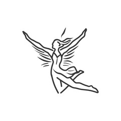 Wall Mural - A line drawing of a woman with wings soaring through the air