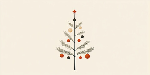 Plain tree outline with symmetrically placed baubles on a blank background, flat illustration