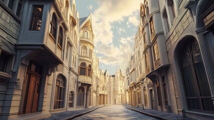 Poster - An Empty Cobblestone Street in a European City