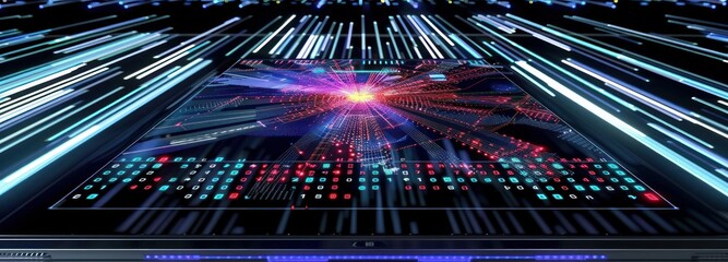 Poster - Futuristic Interface with Exploding Data and Digital Grid Display