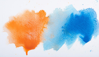 Wall Mural - Abstract blue and orange watercolor splashing on white background.