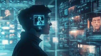 Poster - A Person in a Futuristic Setting Wearing Virtual Reality Glasses