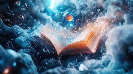 Aufkleber - Open Book with a Glowing Orb Floating Above It