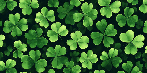 Repeating pattern of clovers aligned in straight rows with minimal decorative elements, flat illustration