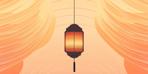 Poster - Single lantern surrounded by radiating lines in a simple symmetrical design, flat illustration