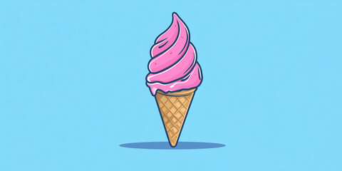 Poster - An outline of an ice cream cone placed on a plain surface, flat illustration