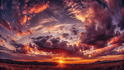 Wall Mural - Panoramic sunset sky of clouds with beautiful tones on nature