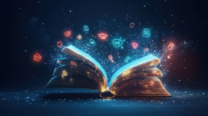 Poster - Open Book with Glowing Symbols and Sparks