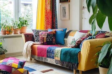 Canvas Print - colorful pillows on a sofa