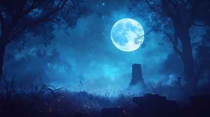 Wall Mural - Mystical Forest Under a Full Moon