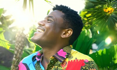 Wall Mural - Haitian Man Enjoying Sunshine in Lush Garden