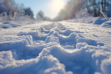 Wall Mural - Tranquil Winter Pathway Blanketed in Fresh Snowlight