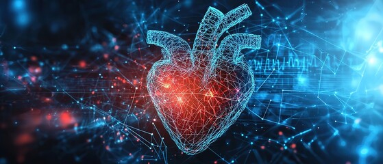 Poster - Human heart anatomy in blue, Wide background