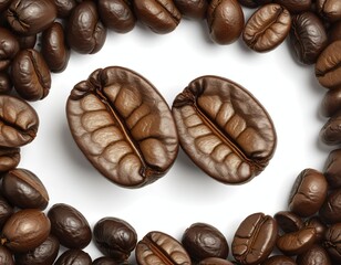 Isolated Dark Roast Coffee Beans on white Background