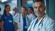 © jureephorn - A male doctor stands with a team of other doctors and nurses in a hospital, demonstrating teamwork and dedication to health care. teamwork concept patient treatment