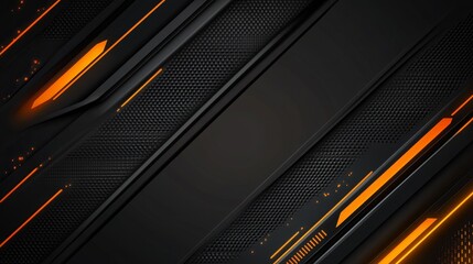 Poster - A sleek, modern abstract background featuring dark tones with vibrant orange accents, ideal for tech or design projects.