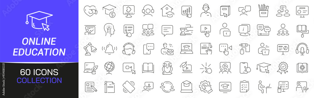Online education line icons collection. Thin outline icons pack. UI ...