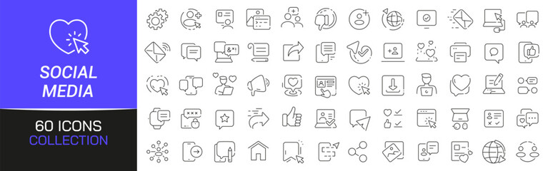 Poster - Social media line icons collection. Thin outline icons pack. UI icon collection. Set of line web pictogram