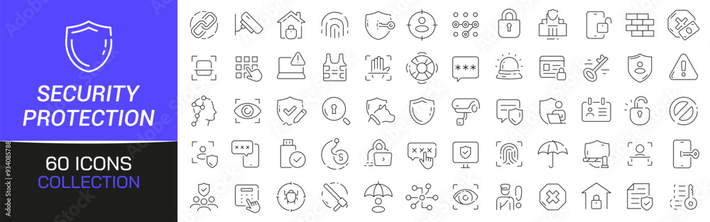 Security and protection line icons collection. Thin outline icons pack ...