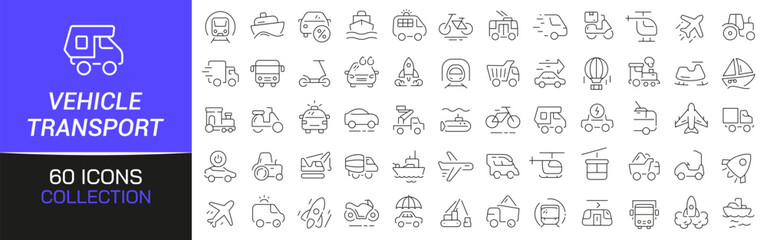 Aufkleber - Vehicle and transport line icons collection. Thin outline icons pack. UI icon collection. Set of line web pictogram