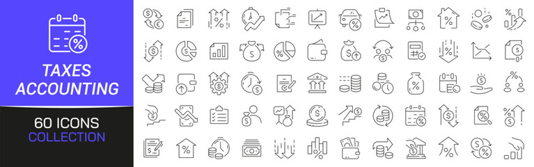 Fototapete - Taxes and accounting line icons collection. Thin outline icons pack. UI icon collection. Set of line web pictogram