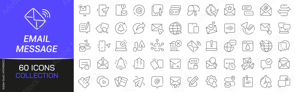 Email and message line icons collection. Thin outline icons pack. UI ...