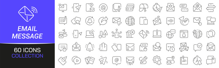 Poster - Email and message line icons collection. Thin outline icons pack. UI icon collection. Set of line web pictogram