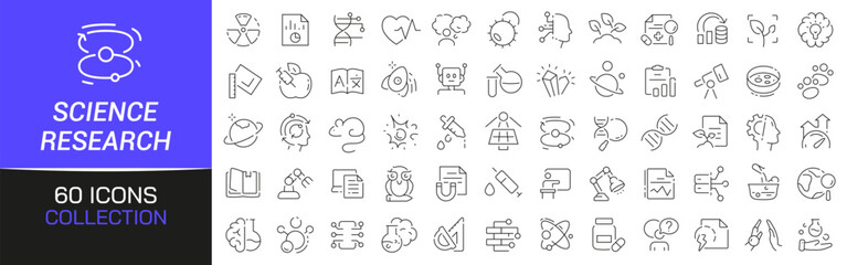 Poster - Science and research line icons collection. Thin outline icons pack. UI icon collection. Set of line web pictogram