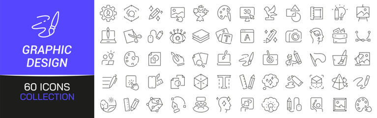 Graphic design line icons collection. Thin outline icons pack. UI icon collection. Set of line web pictogram