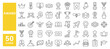© M Design - Set of 50 line icons related to award, success, progress, prize, medal, trophy, loyalty, benefit, achievement, Editable stroke. Vector illustration