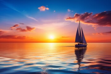 Poster - Stunning Sunset Sailboat on Calm Ocean