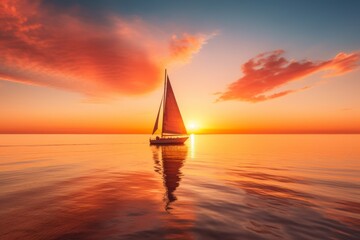 Poster - Sailboat at Sunset on the Ocean - Beautiful Landscape Photography