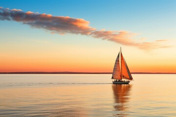 Poster - Sailboat at Sunset on Calm Waters