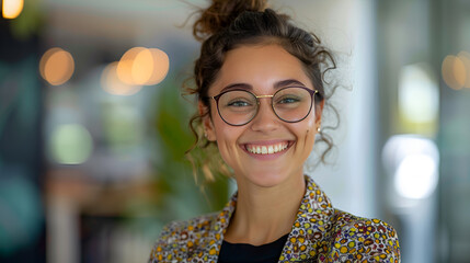 Wall Mural - Laughing, happy businesswoman wearing glasses