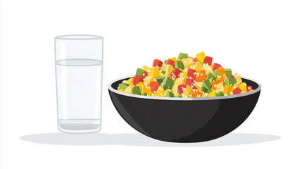 Wall Mural - Bowl of quinoa salad with diced vegetables, next to a glass of water on the table