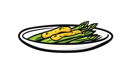 Wall Mural - Dish of steamed asparagus topped with a turmeric drizzle