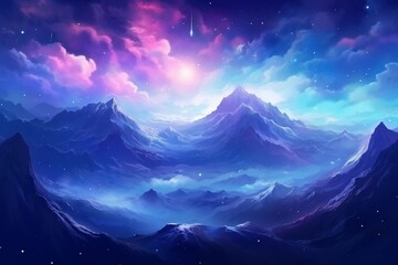 Wall Mural - Snowy Mountains Under a Starry Sky - Dreamy Landscape Photography