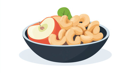 Poster - Dish of raw cashews with a side of fresh apple slices